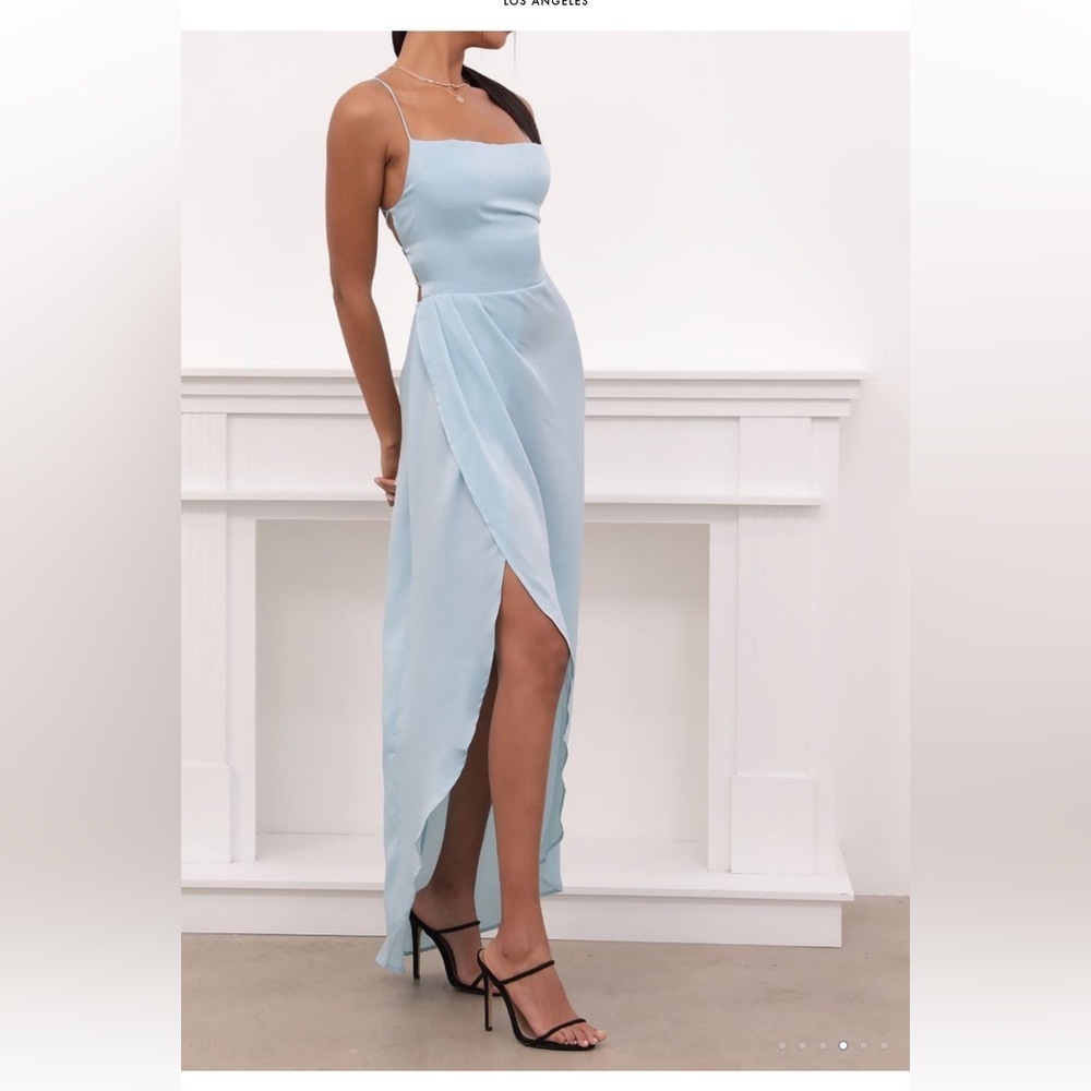 - Lucy in the sky Ciara Satin Luxe Maxi in Dusty Blue